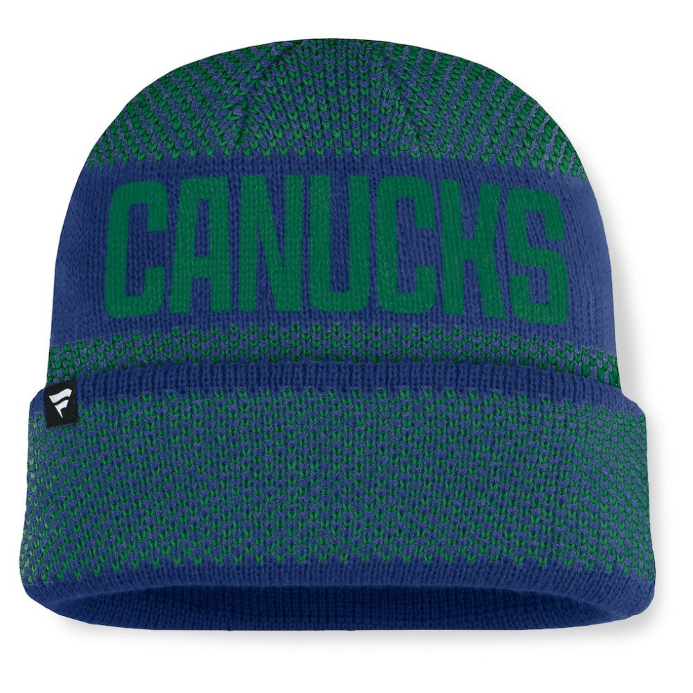 Vancouver Canucks Fanatics Fundamentals Shelter Cuffed Knit Hat - Blue/Green Hats