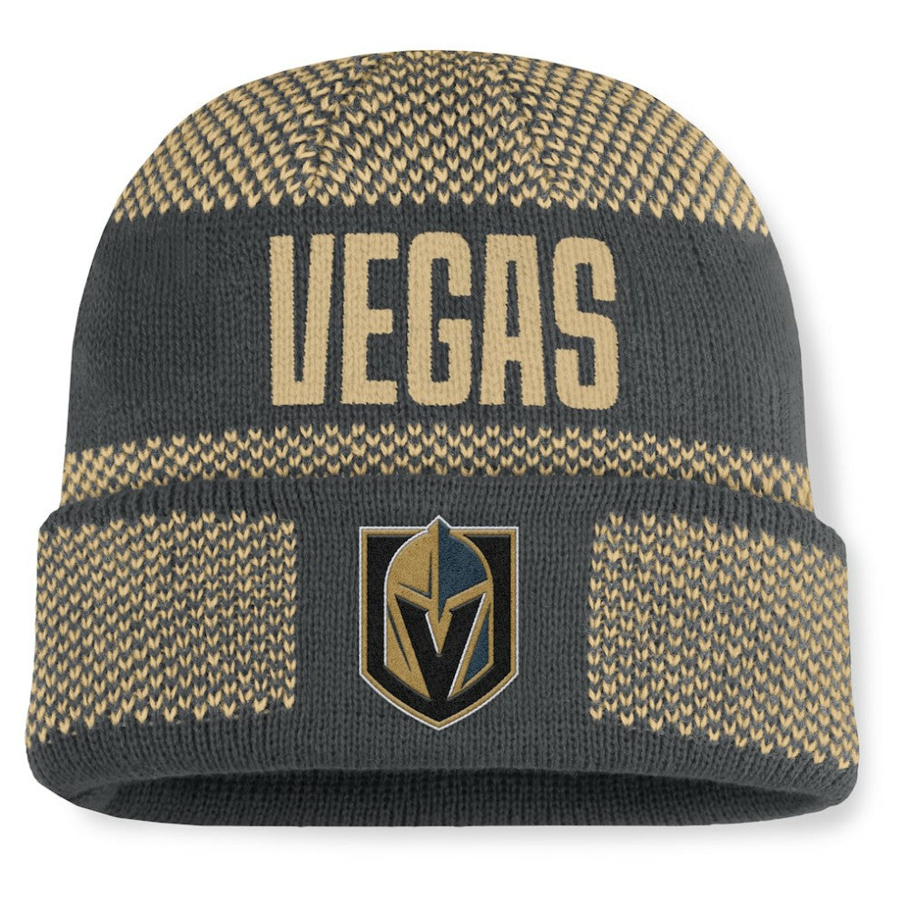 Vegas Golden Knights Fanatics Fundamentals Shelter Cuffed Knit Hat - Charcoal/Gold Hats