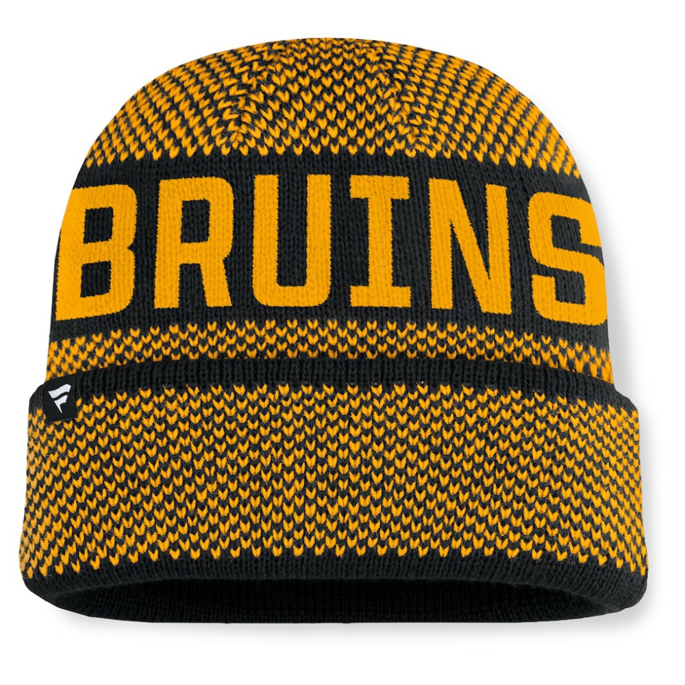 Boston Bruins Fanatics Fundamentals Shelter Cuffed Knit Hat - Black/Gold Hats