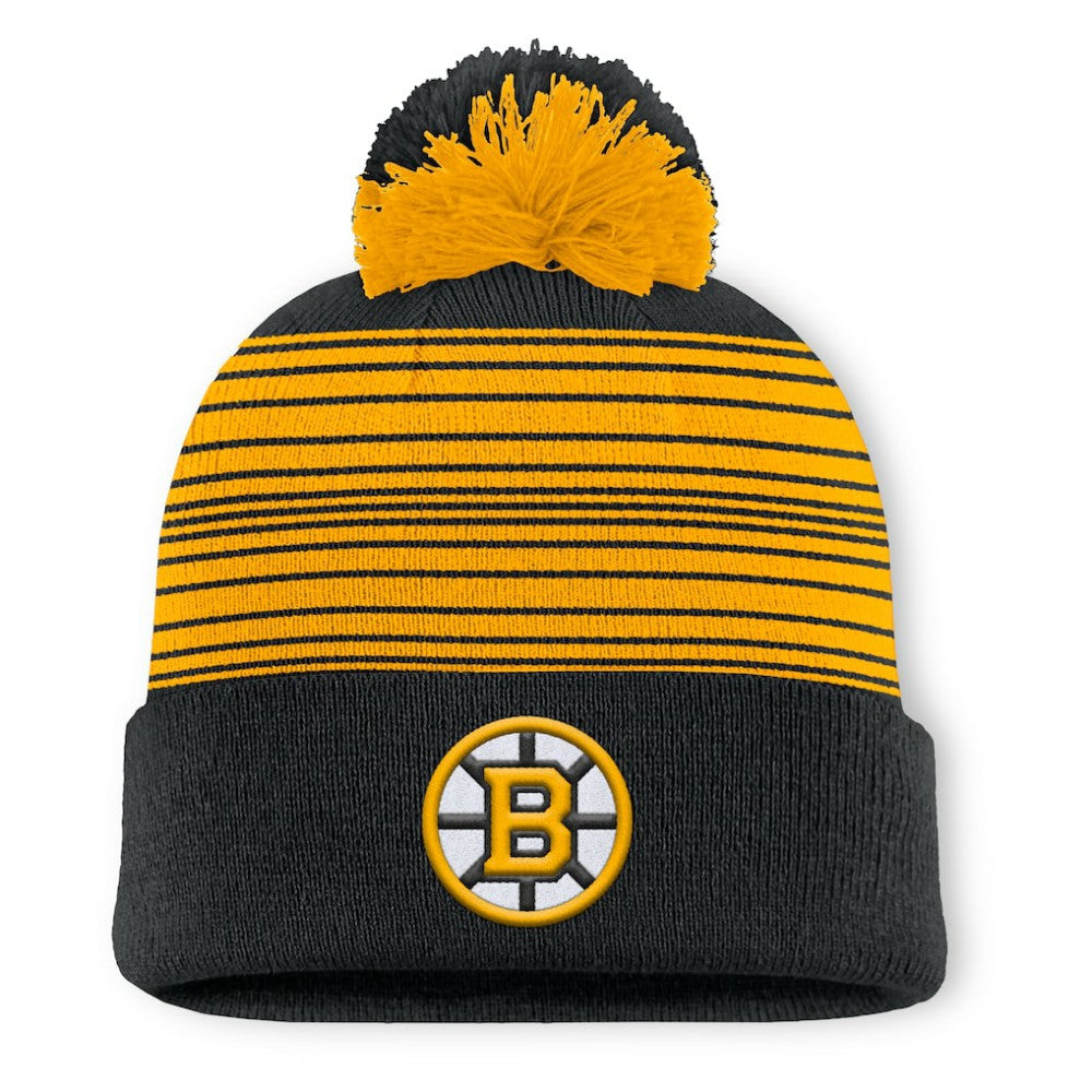 Boston Bruins Fanatics Fundamental Spirit Cuffed Pom Knit Hat - Black Hats