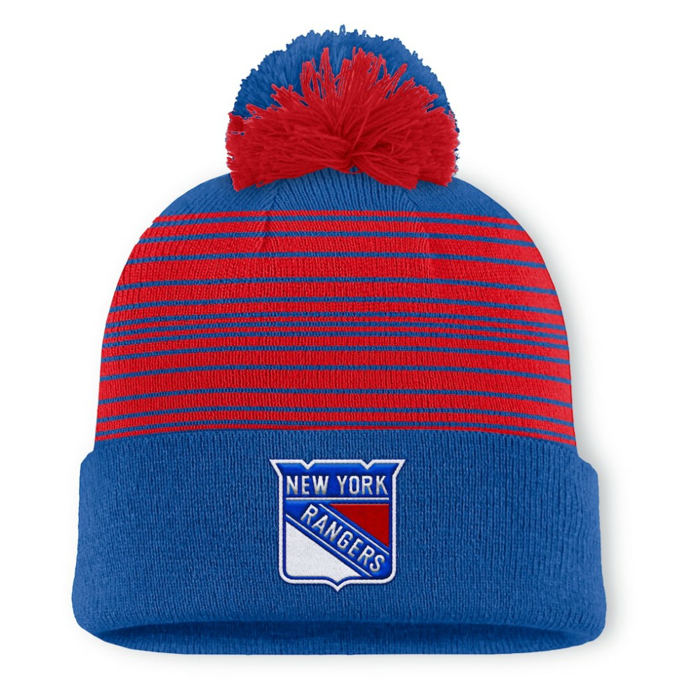 New York Rangers Fanatics Fundamental Spirit Cuffed Pom Knit Hat - Blue Hats