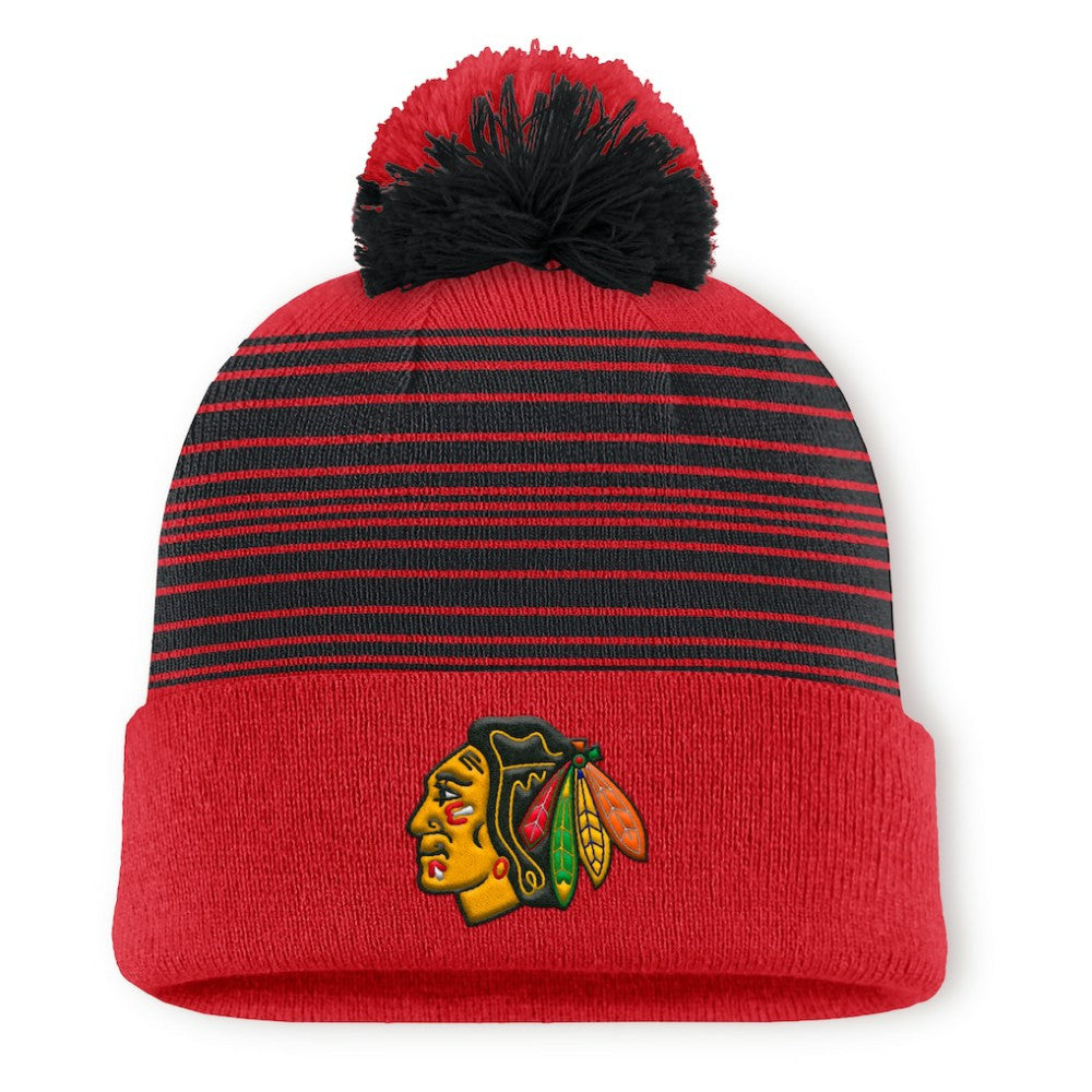 Chicago Blackhawks Fanatics Fundamental Spirit Cuffed Pom Knit Hat - Red Hats