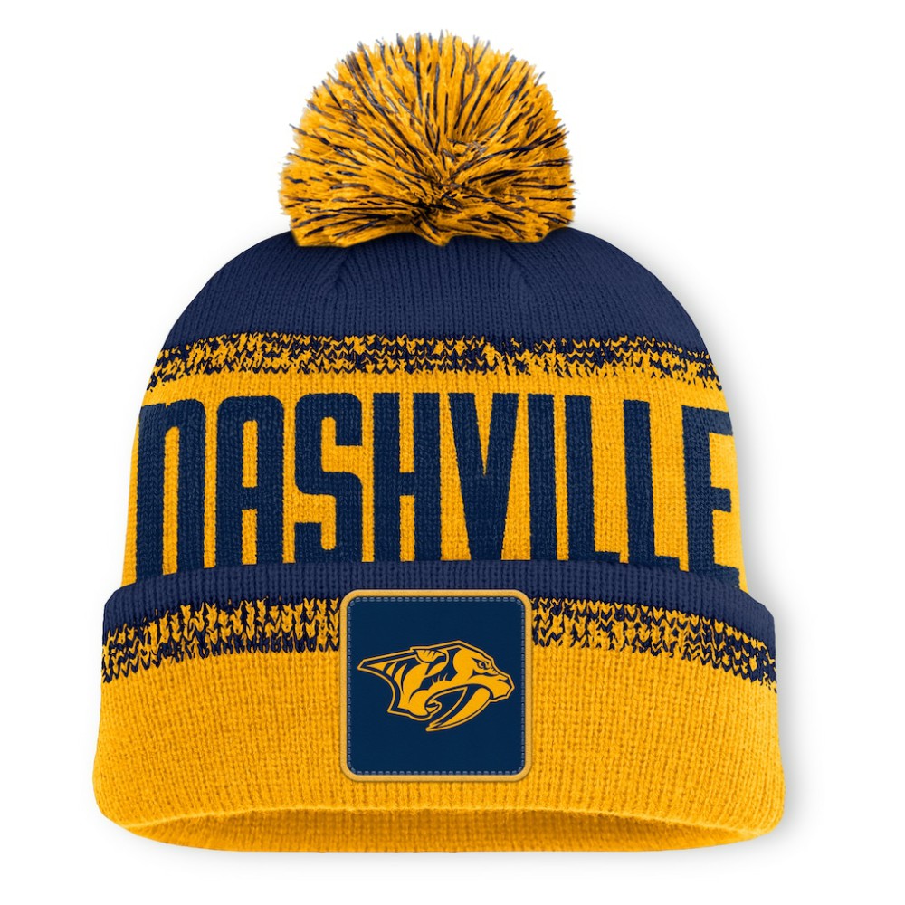 Nashville Predators Fanatics Fundamentals Thrive Cuffed Knit Hat with Pom - Gold/Navy Hats