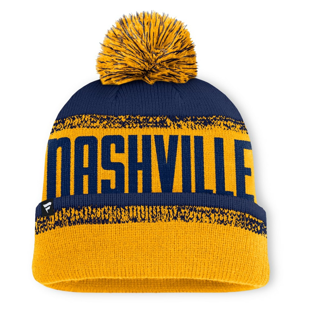 Nashville Predators Fanatics Fundamentals Thrive Cuffed Knit Hat with Pom - Gold/Navy Hats
