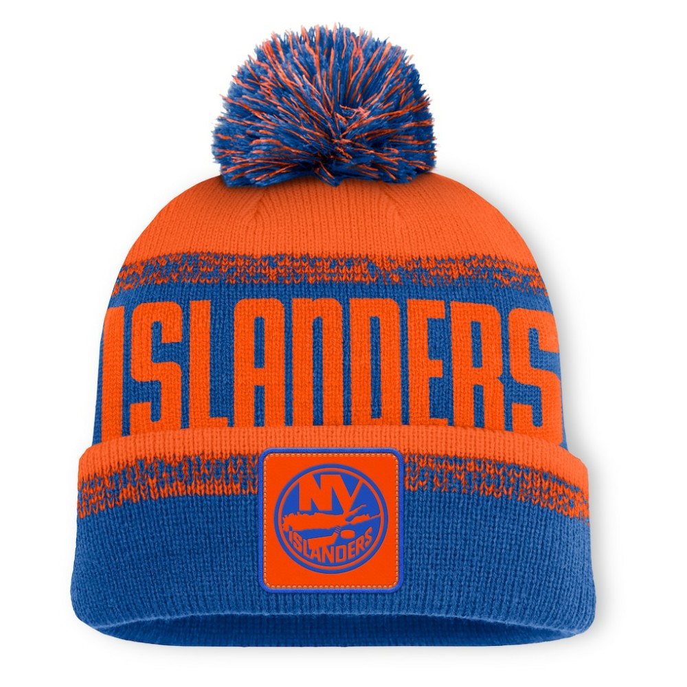 New York Islanders Fanatics Fundamentals Thrive Cuffed Knit Hat with Pom - Royal/Orange Hats