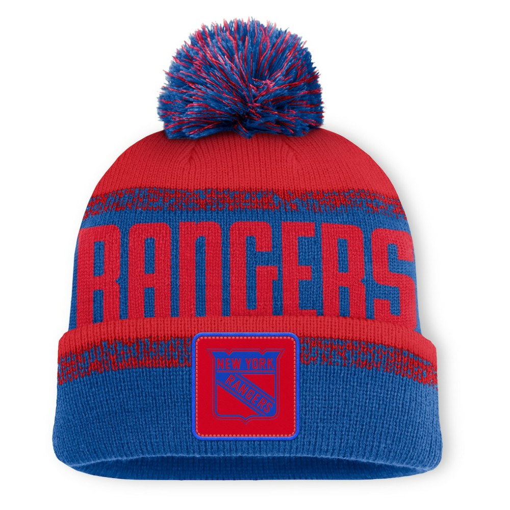 New York Rangers Fanatics Fundamentals Thrive Cuffed Knit Hat with Pom - Blue/Red Hats