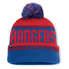 New York Rangers Fanatics Fundamentals Thrive Cuffed Knit Hat with Pom - Blue/Red Hats