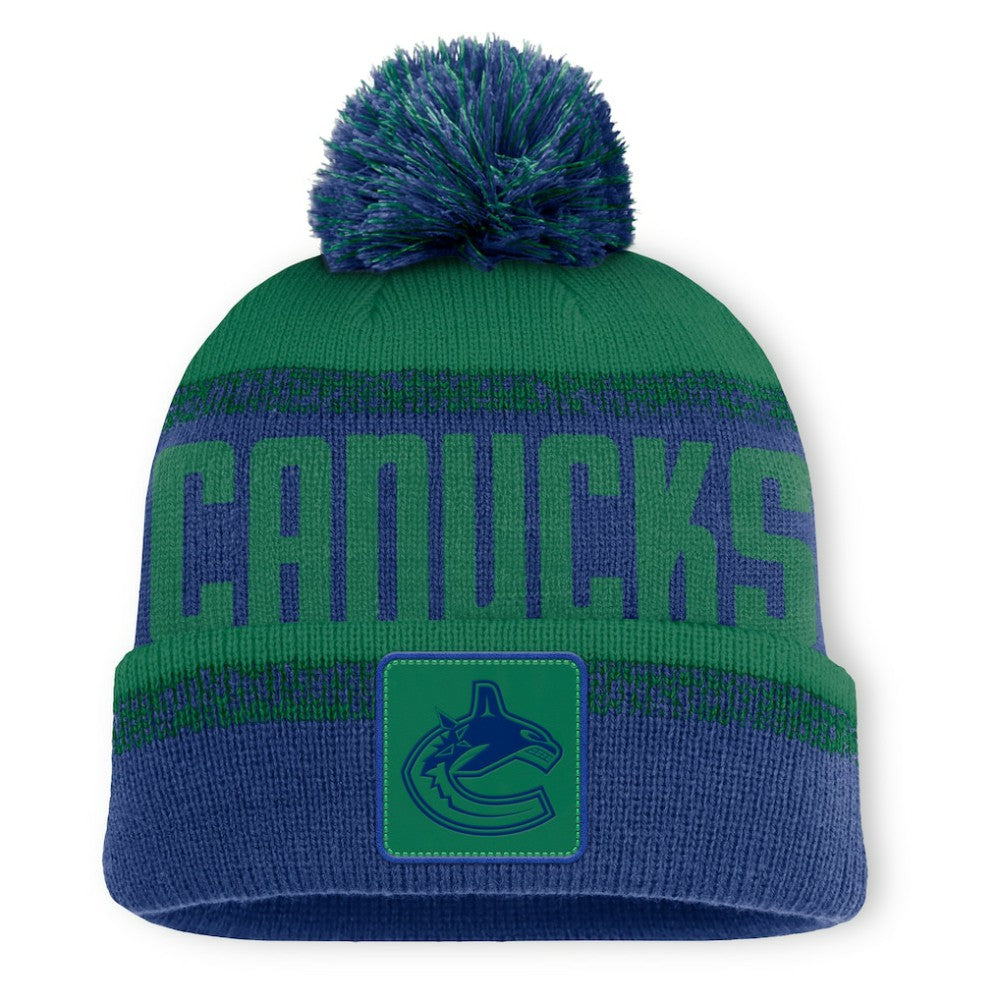 Vancouver Canucks Fanatics Fundamentals Thrive Cuffed Knit Hat with Pom - Blue/Green Hats