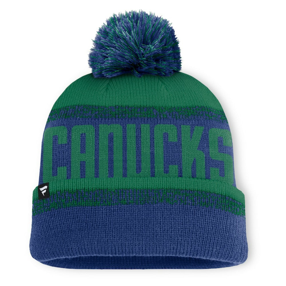 Vancouver Canucks Fanatics Fundamentals Thrive Cuffed Knit Hat with Pom - Blue/Green Hats
