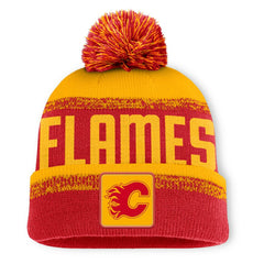 Calgary Flames Fanatics Fundamentals Thrive Cuffed Knit Hat with Pom - Red/Gold Hats
