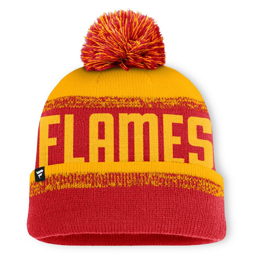 Calgary Flames Fanatics Fundamentals Thrive Cuffed Knit Hat with Pom - Red/Gold Hats