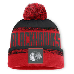 Chicago Blackhawks Fanatics Fundamentals Thrive Cuffed Knit Hat with Pom - Red/Black Hats