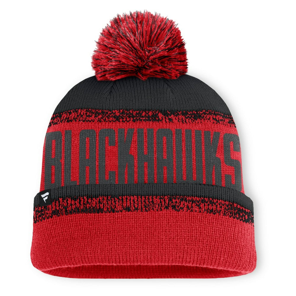 Chicago Blackhawks Fanatics Fundamentals Thrive Cuffed Knit Hat with Pom - Red/Black Hats