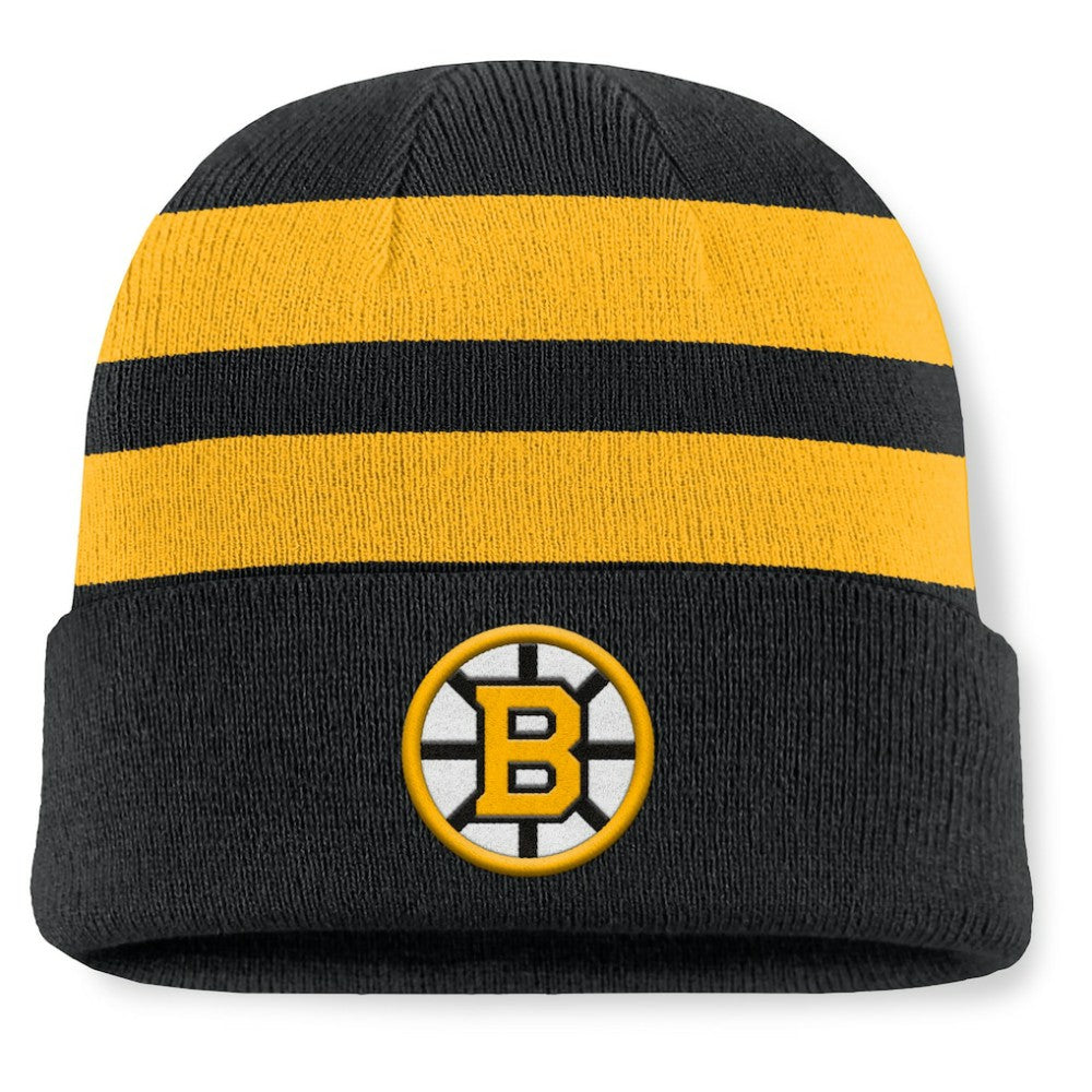 Boston Bruins Fanatics Fundamental Swipe Stripe Cuffed Knit Hat - Black/Gold Hats