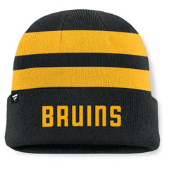 Boston Bruins Fanatics Fundamental Swipe Stripe Cuffed Knit Hat - Black/Gold Hats