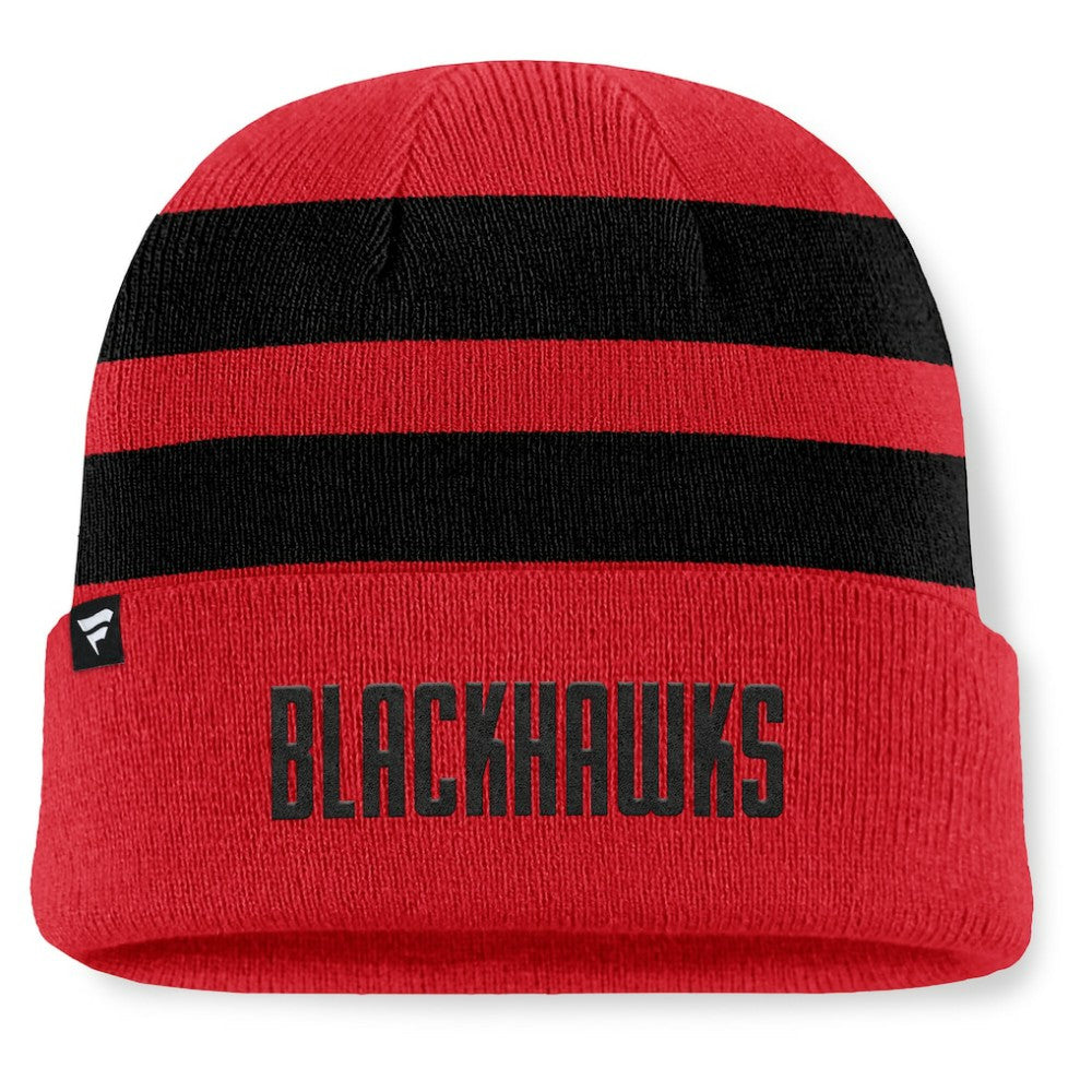 Chicago Blackhawks Fanatics Fundamental Swipe Stripe Cuffed Knit Hat - Red/Black Hats