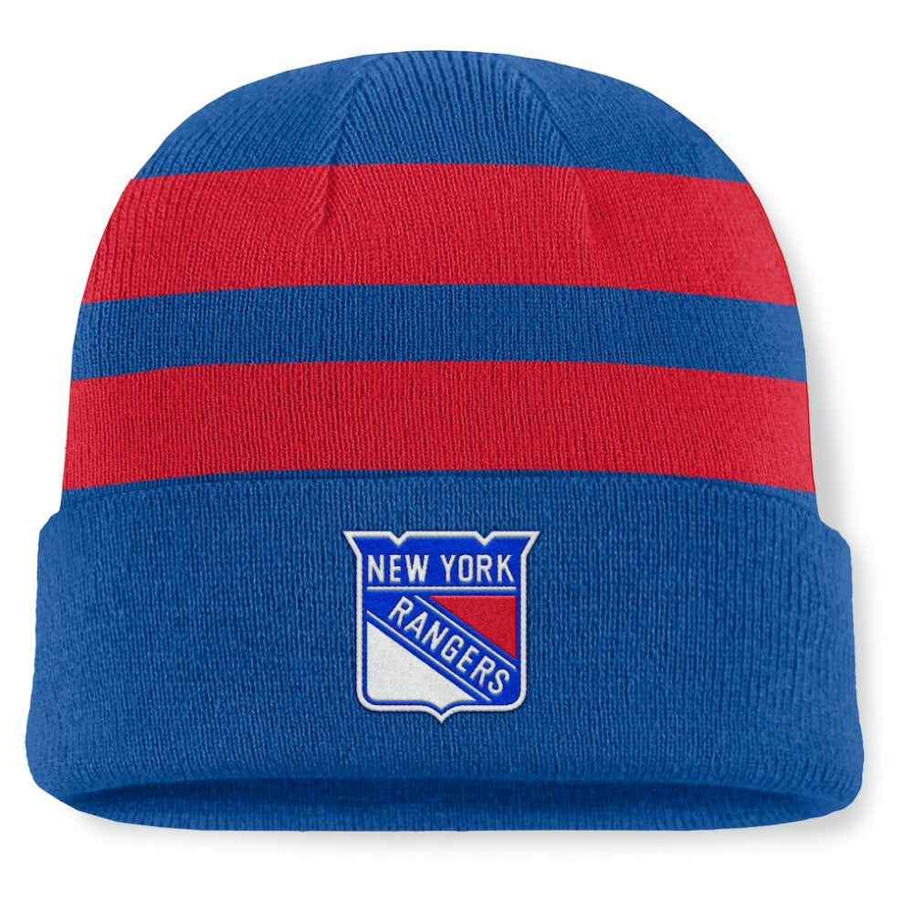 New York Rangers Fanatics Fundamental Swipe Stripe Cuffed Knit Hat - Blue/Red Hats