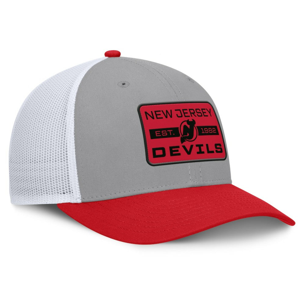 New Jersey Devils Fanatics Fundamental Adapt Trucker Adjustable Hat - Gray/Red Jerseys