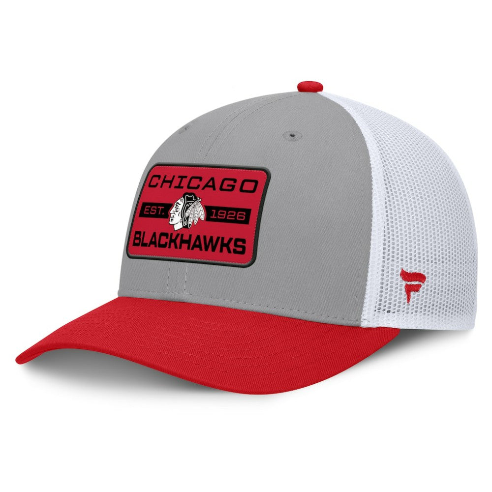 Chicago Blackhawks Fanatics Fundamental Adapt Trucker Adjustable Hat - Gray/Red Hats