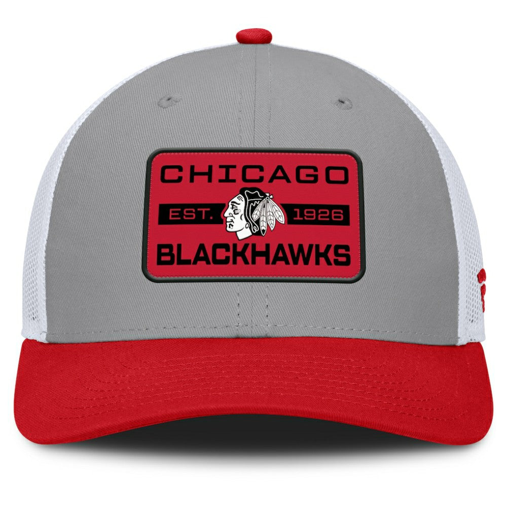 Chicago Blackhawks Fanatics Fundamental Adapt Trucker Adjustable Hat - Gray/Red Hats