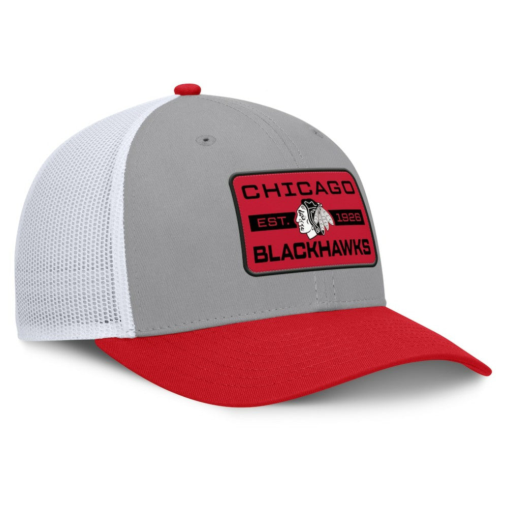 Chicago Blackhawks Fanatics Fundamental Adapt Trucker Adjustable Hat - Gray/Red Hats