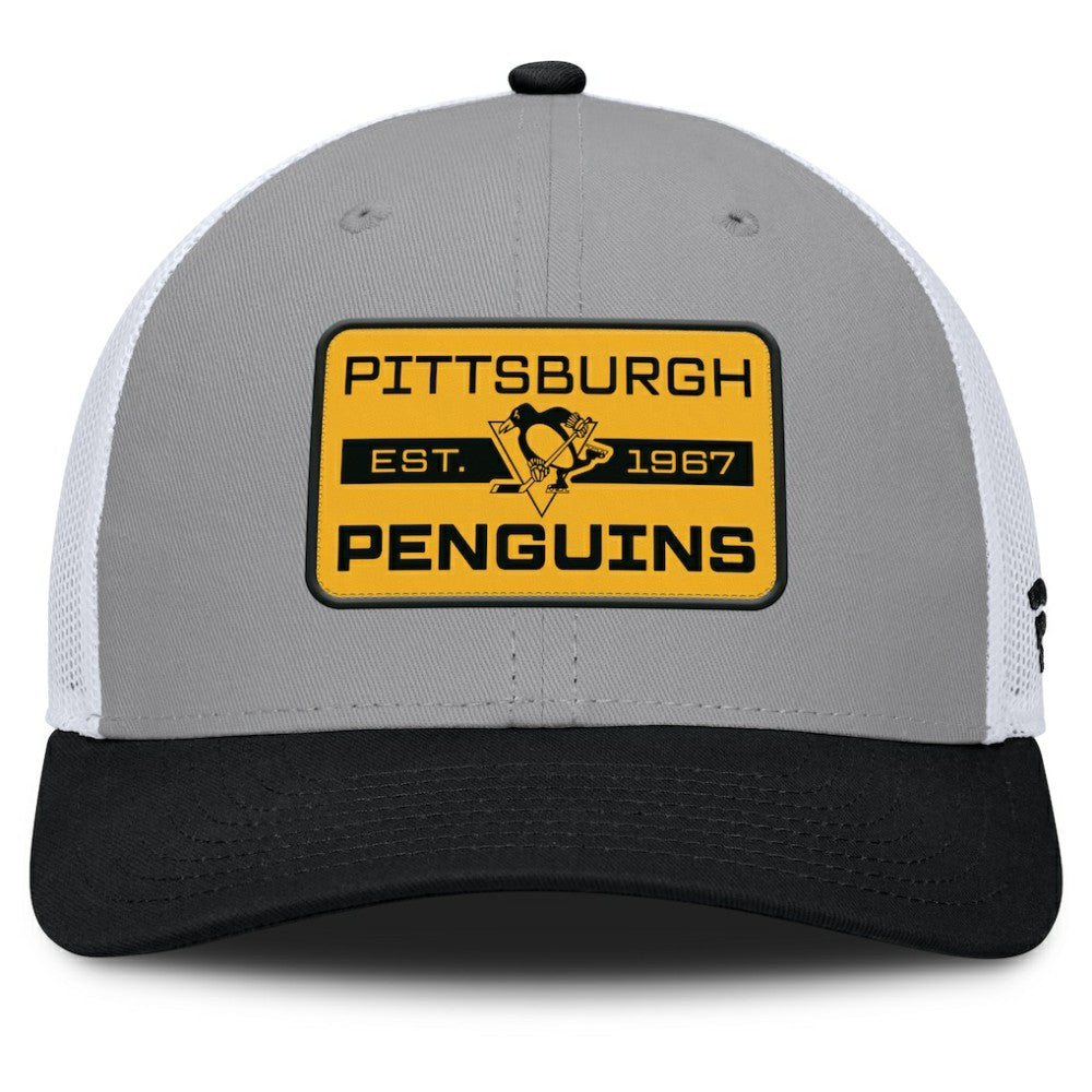 Pittsburgh Penguins Fanatics Fundamental Adapt Trucker Adjustable Hat - Gray/Black Hats