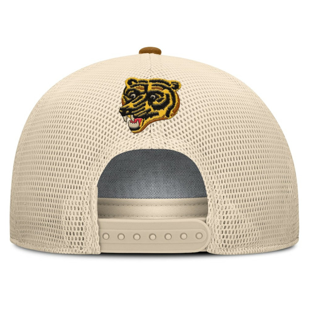 Boston Bruins Fanatics Heritage Fetch A-Frame Trucker Adjustable Hat - Brown/Cream Hats