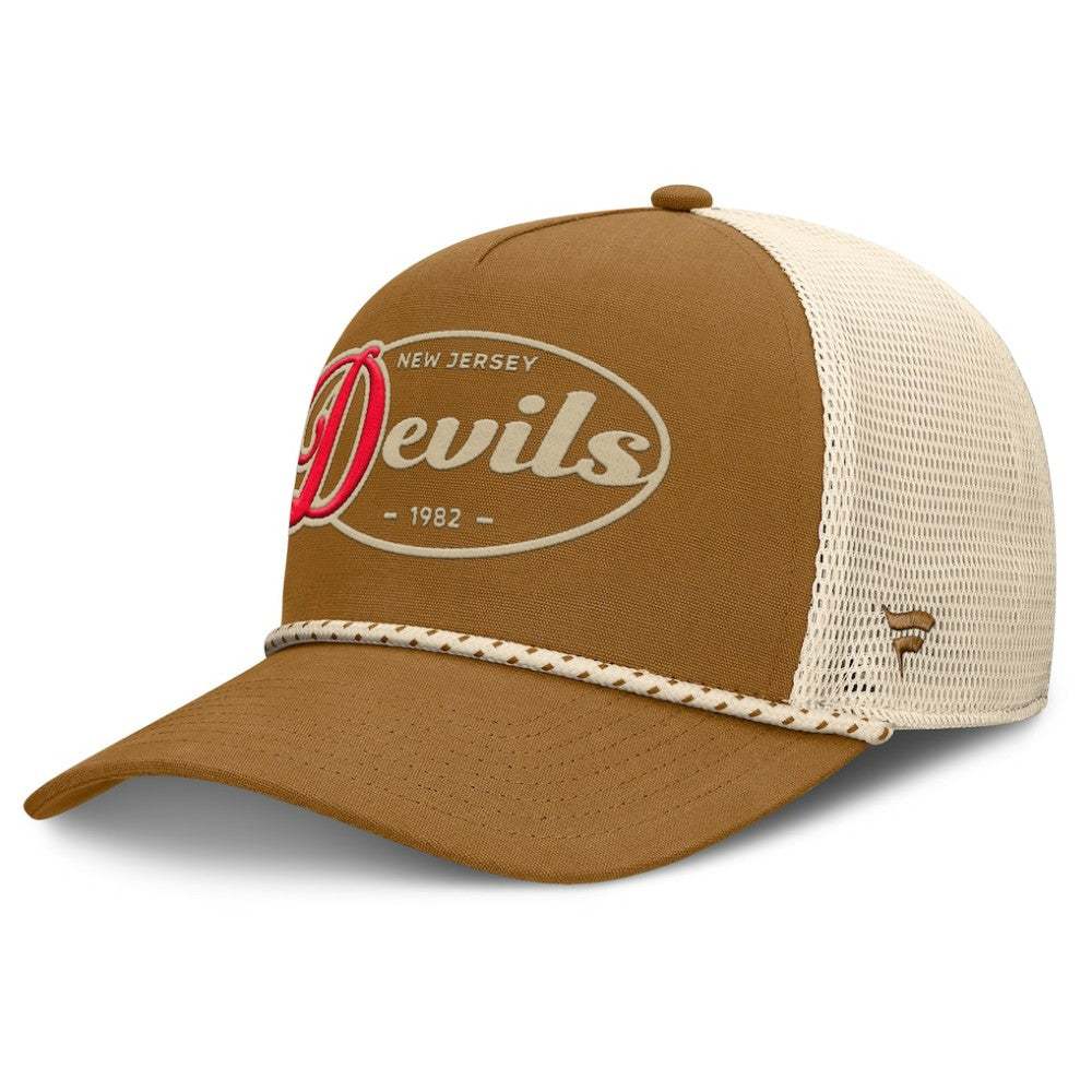 New Jersey Devils Fanatics Heritage Fetch A-Frame Trucker Adjustable Hat - Brown/Cream Jerseys