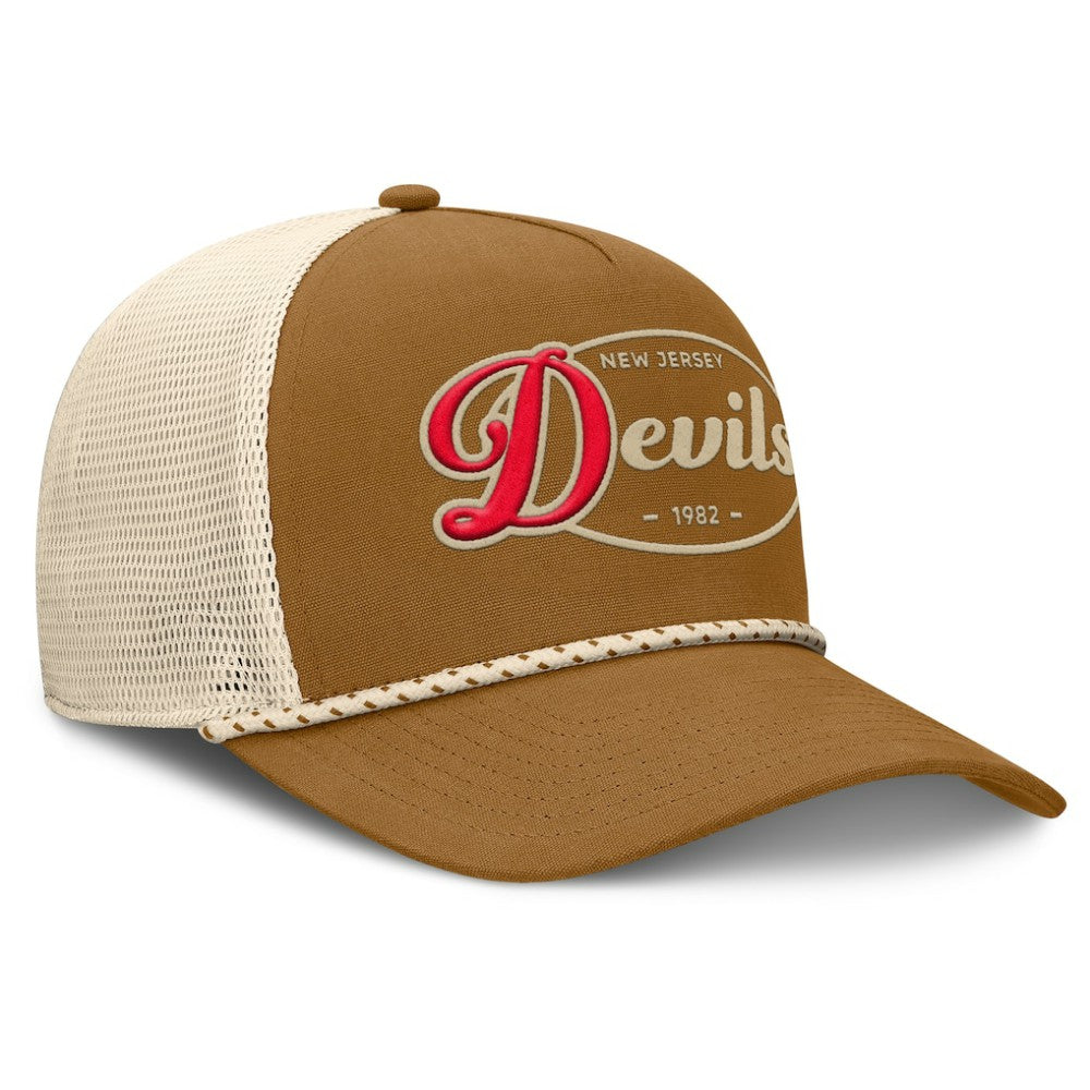New Jersey Devils Fanatics Heritage Fetch A-Frame Trucker Adjustable Hat - Brown/Cream Jerseys