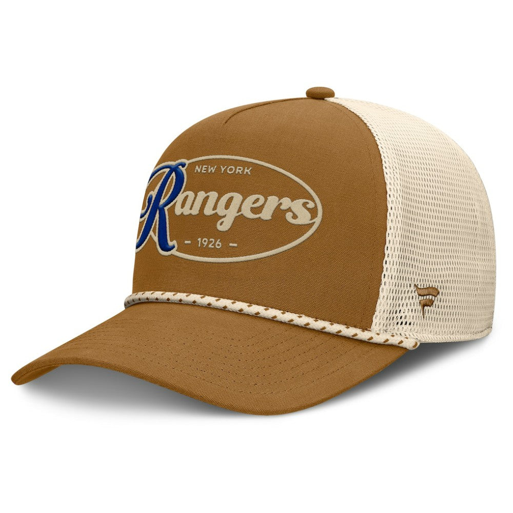 New York Rangers Fanatics Heritage Fetch A-Frame Trucker Adjustable Hat - Brown/Cream Hats