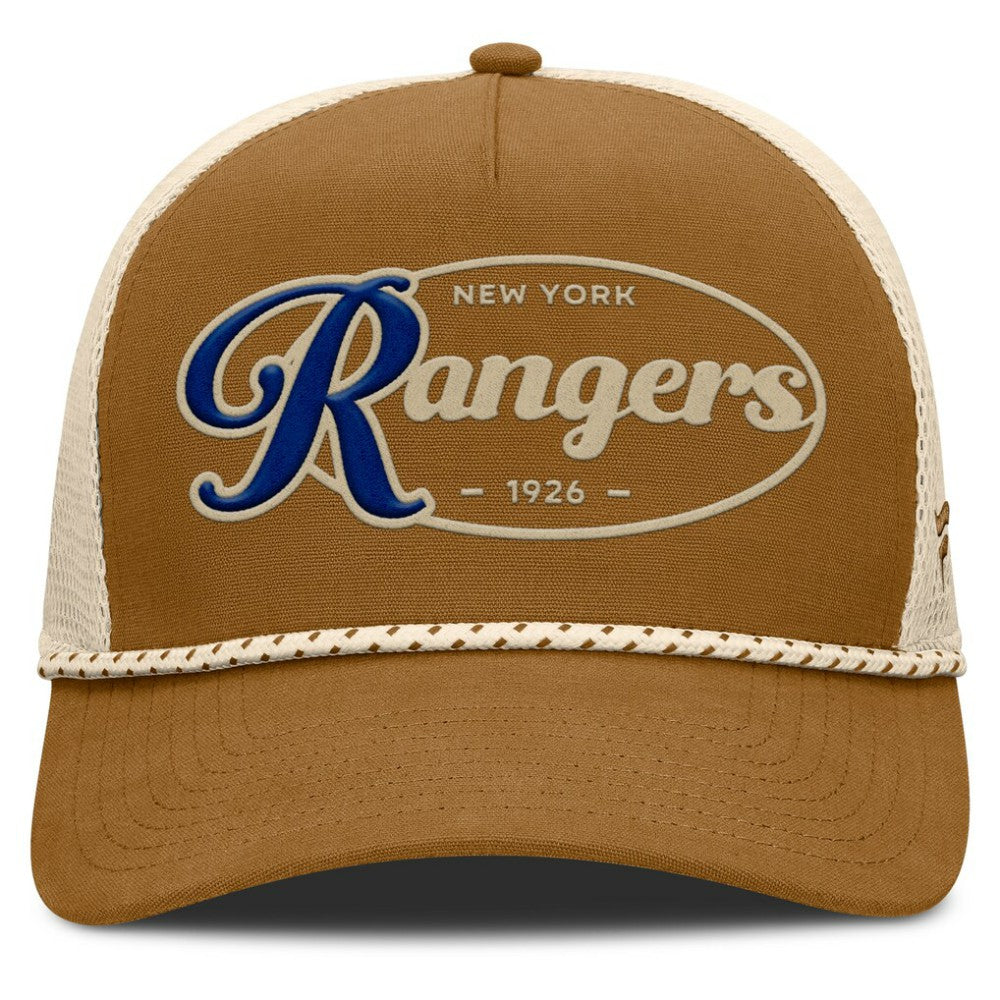 New York Rangers Fanatics Heritage Fetch A-Frame Trucker Adjustable Hat - Brown/Cream Hats