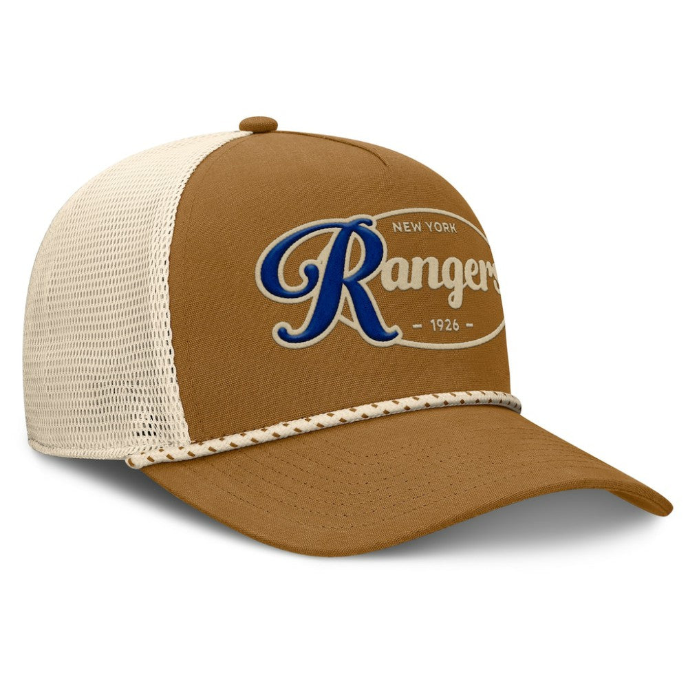 New York Rangers Fanatics Heritage Fetch A-Frame Trucker Adjustable Hat - Brown/Cream Hats