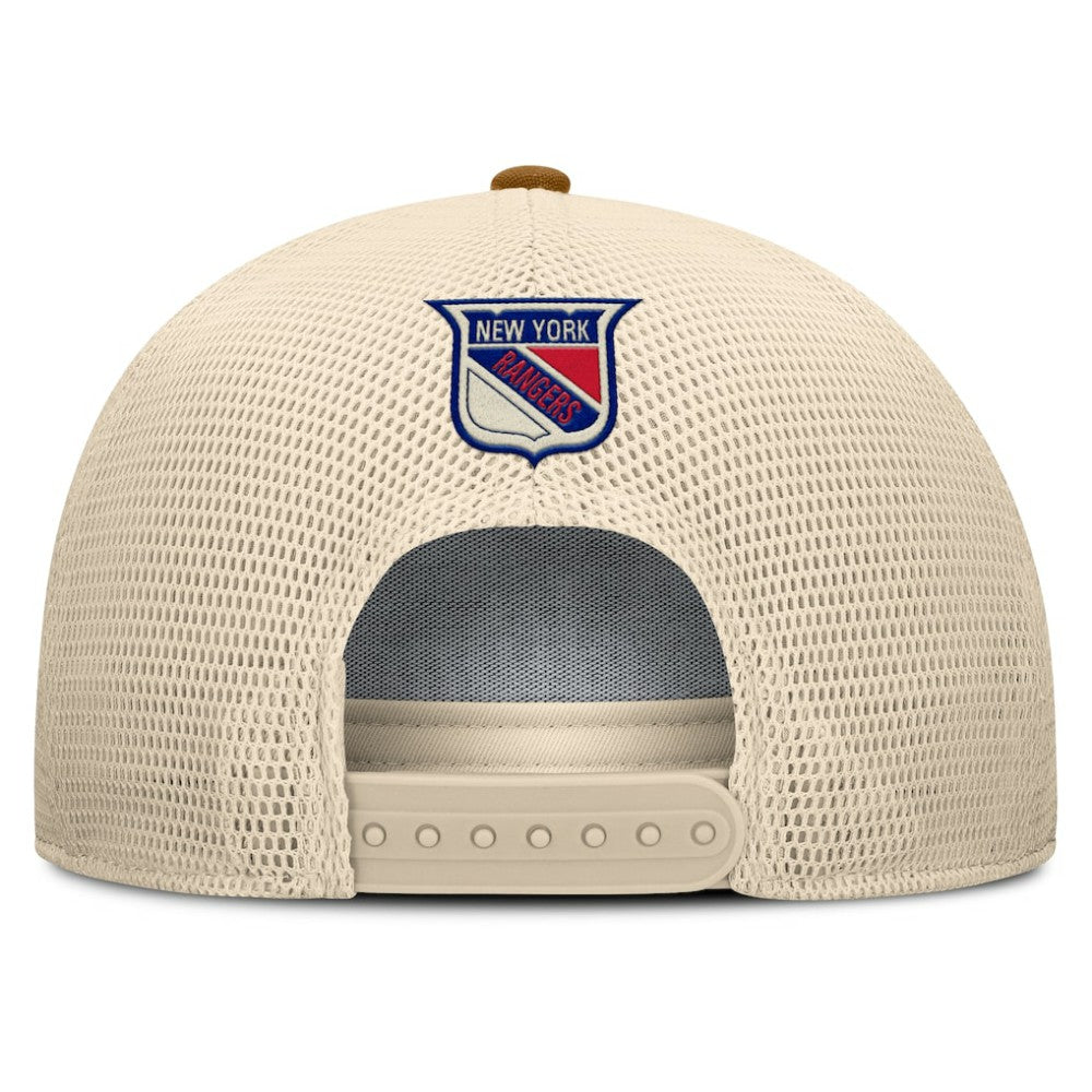 New York Rangers Fanatics Heritage Fetch A-Frame Trucker Adjustable Hat - Brown/Cream Hats