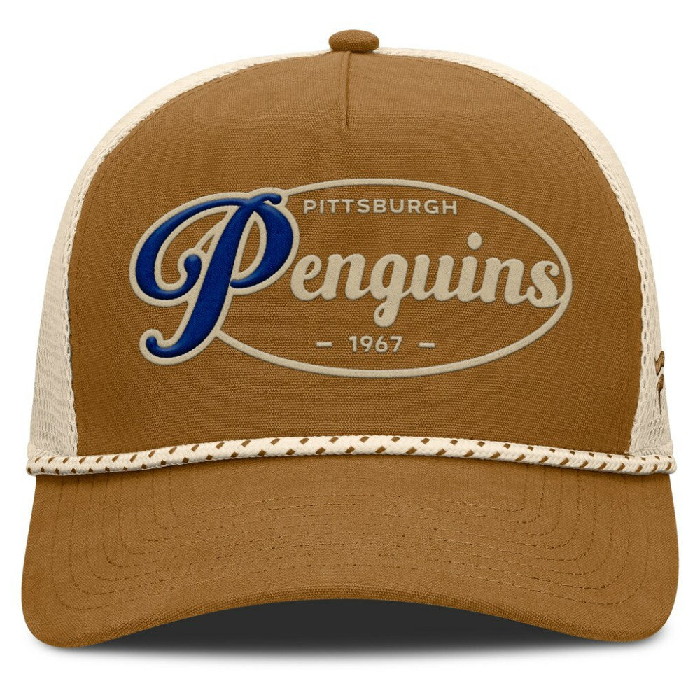 Pittsburgh Penguins Fanatics Heritage Fetch A-Frame Trucker Adjustable Hat - Brown/Cream Hats