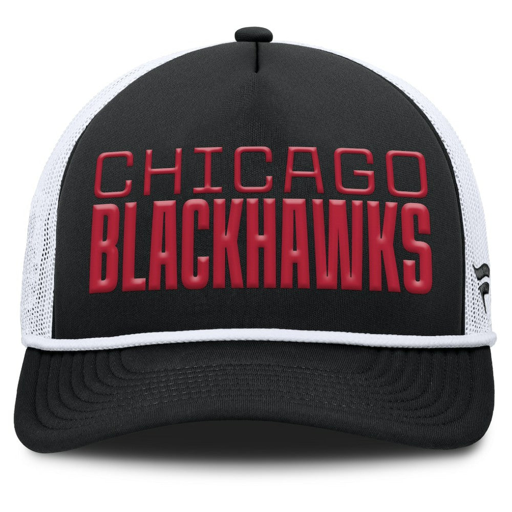 Chicago Blackhawks Fanatics Heritage Dutch A-Frame Trucker Adjustable Hat - Black/White Hats