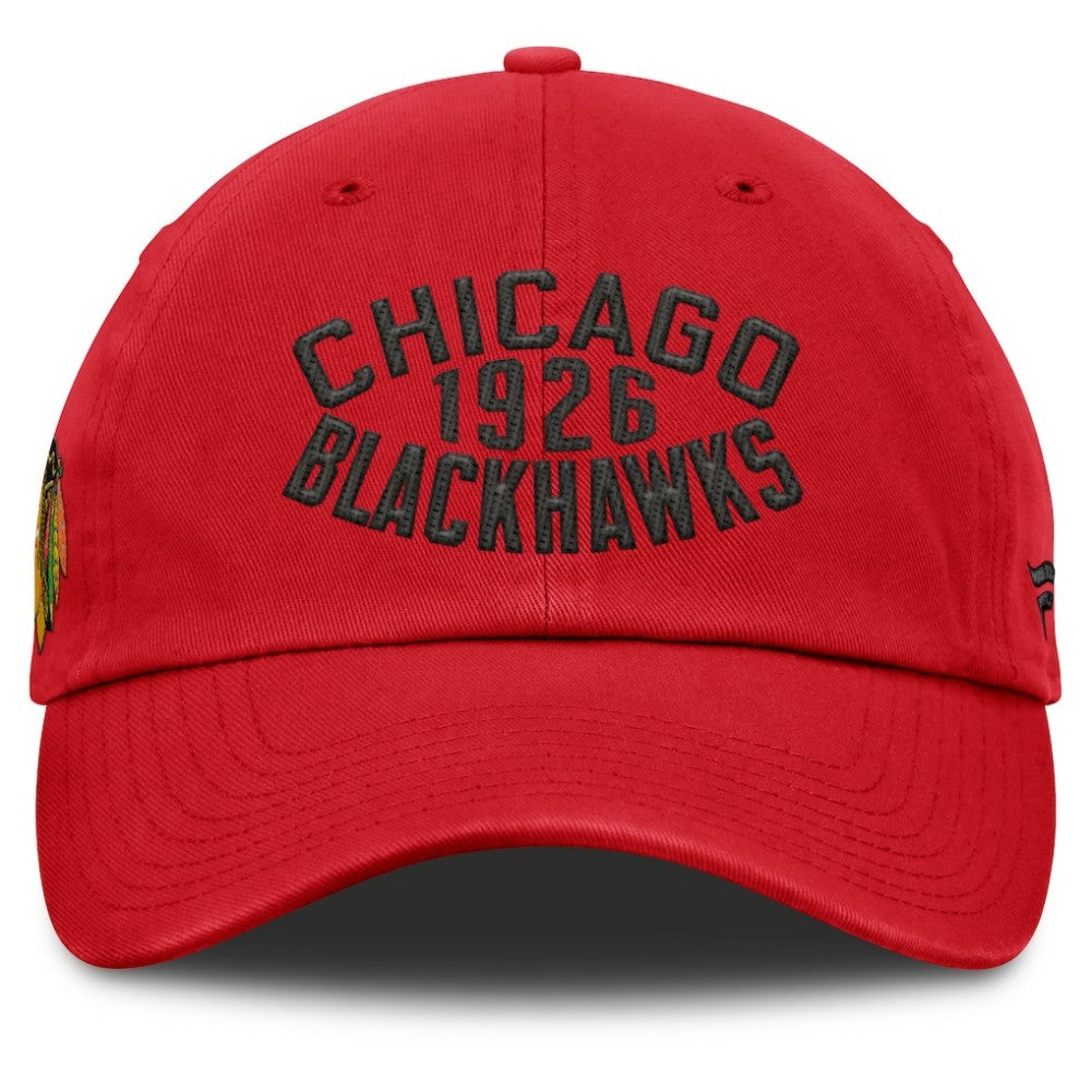 Chicago Blackhawks Fanatics Fundamentals Archer Adjustable Hat - Red Hats