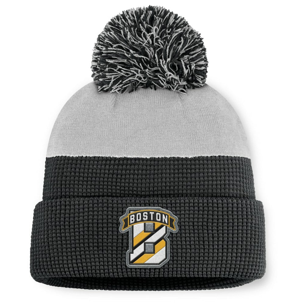 Boston Bruins Fanatics Authentic Pro Home Ice Cuffed Knit Hat with Pom - Black/Gray Hats