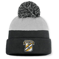 Boston Bruins Fanatics Authentic Pro Home Ice Cuffed Knit Hat with Pom - Black/Gray Hats