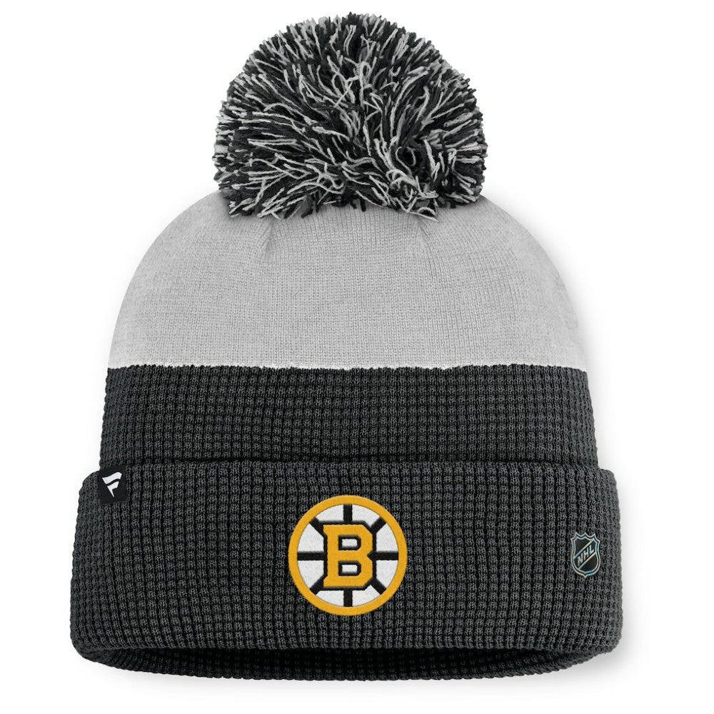 Boston Bruins Fanatics Authentic Pro Home Ice Cuffed Knit Hat with Pom - Black/Gray Hats
