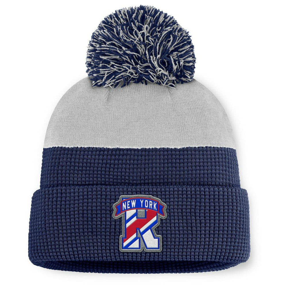 New York Rangers Fanatics Authentic Pro Home Ice Cuffed Knit Hat with Pom - Navy/Gray Hats
