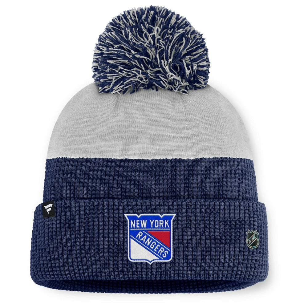 New York Rangers Fanatics Authentic Pro Home Ice Cuffed Knit Hat with Pom - Navy/Gray Hats