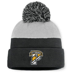 Pittsburgh Penguins Fanatics Authentic Pro Home Ice Cuffed Knit Hat with Pom - Black/Gray Hats