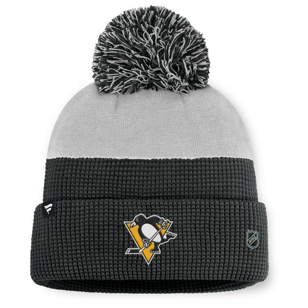 Pittsburgh Penguins Fanatics Authentic Pro Home Ice Cuffed Knit Hat with Pom - Black/Gray Hats