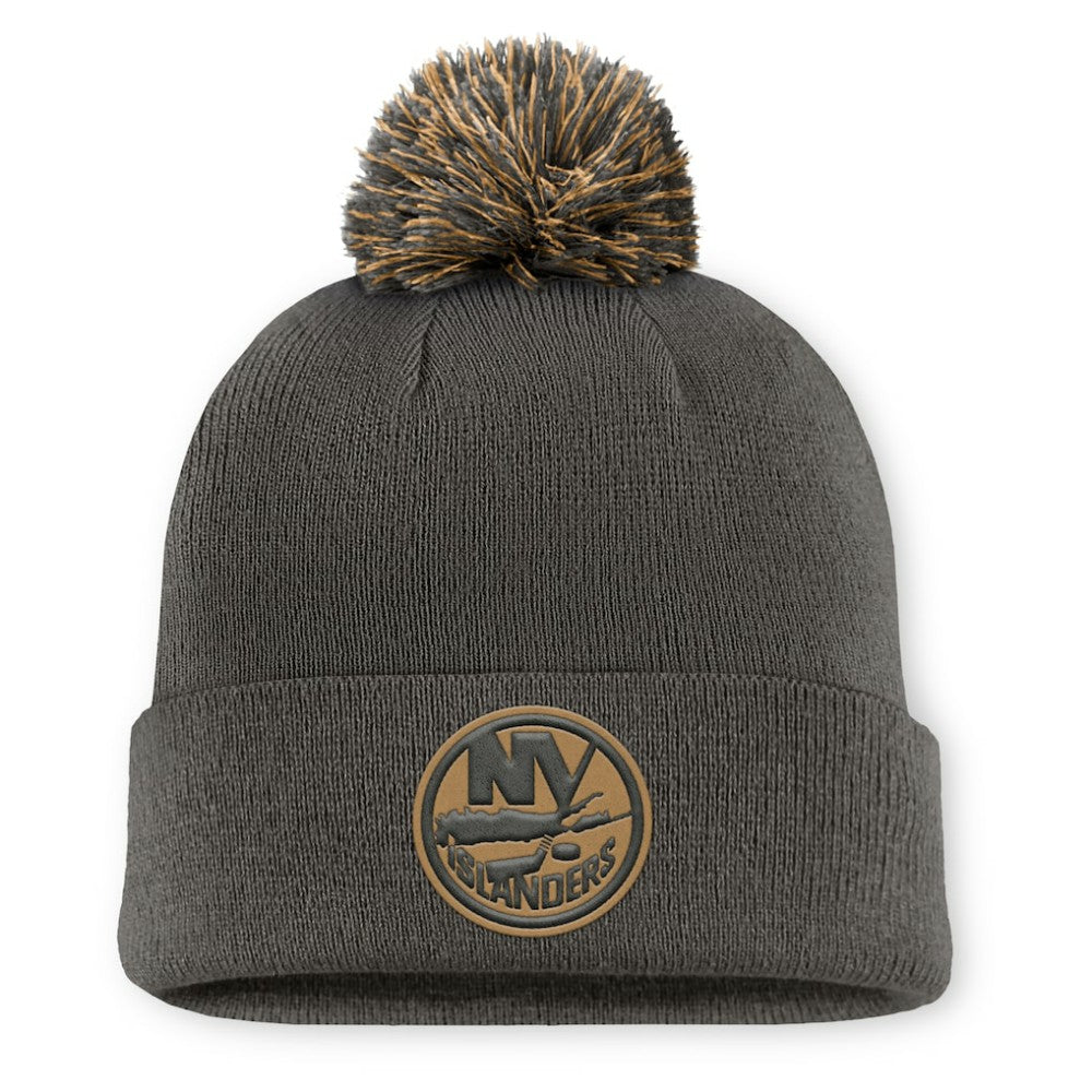 New York Islanders Fanatics Authentic Pro Military Appreciation Cuffed Knit Hat with Pom - Charcoal Hats