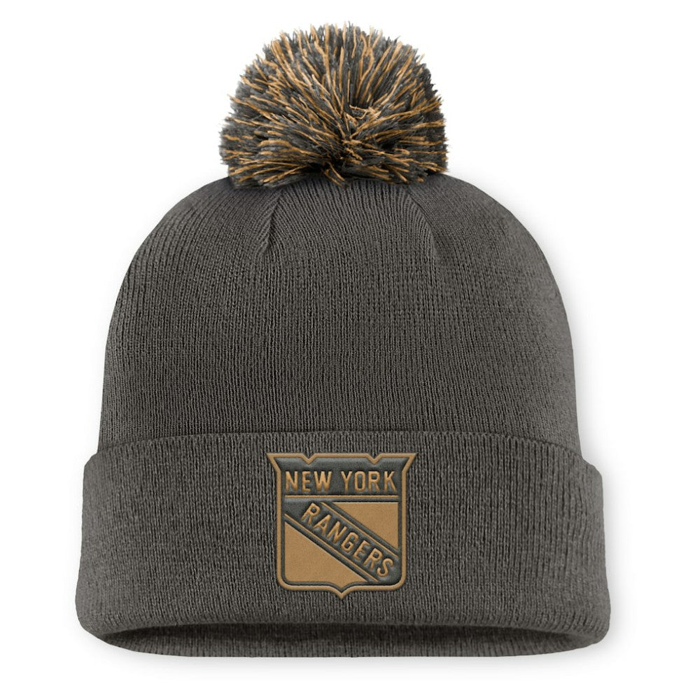 New York Rangers Fanatics Authentic Pro Military Appreciation Cuffed Knit Hat with Pom - Charcoal Hats