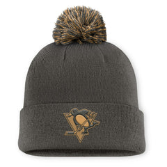 Pittsburgh Penguins Fanatics Authentic Pro Military Appreciation Cuffed Knit Hat with Pom - Charcoal Hats