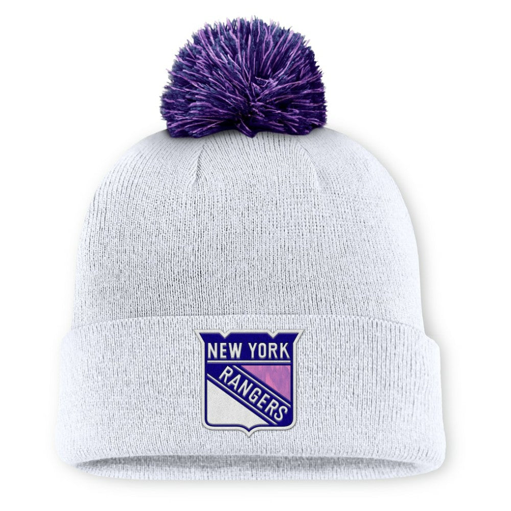 New York Rangers Fanatics Authentic Pro Hockey Fights Cancer Cuffed Knit Hat with Pom - White Hats