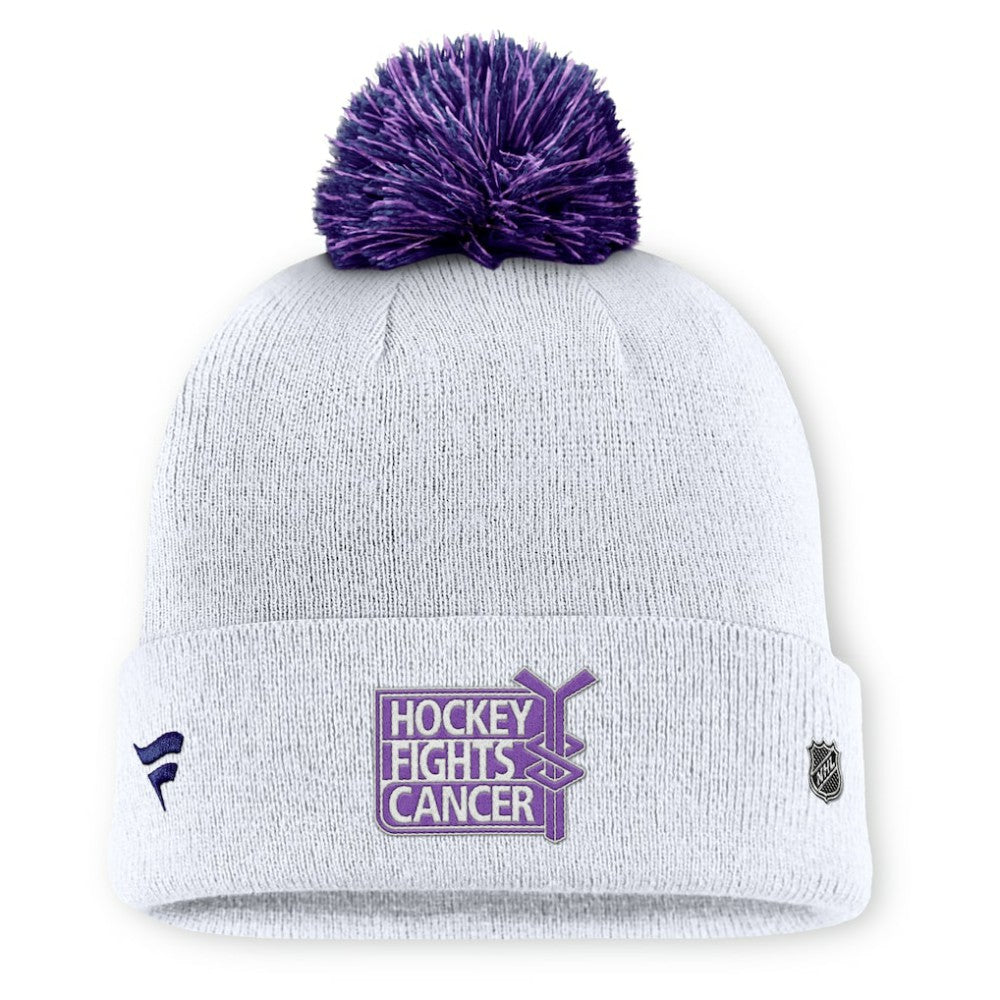 New York Rangers Fanatics Authentic Pro Hockey Fights Cancer Cuffed Knit Hat with Pom - White Hats