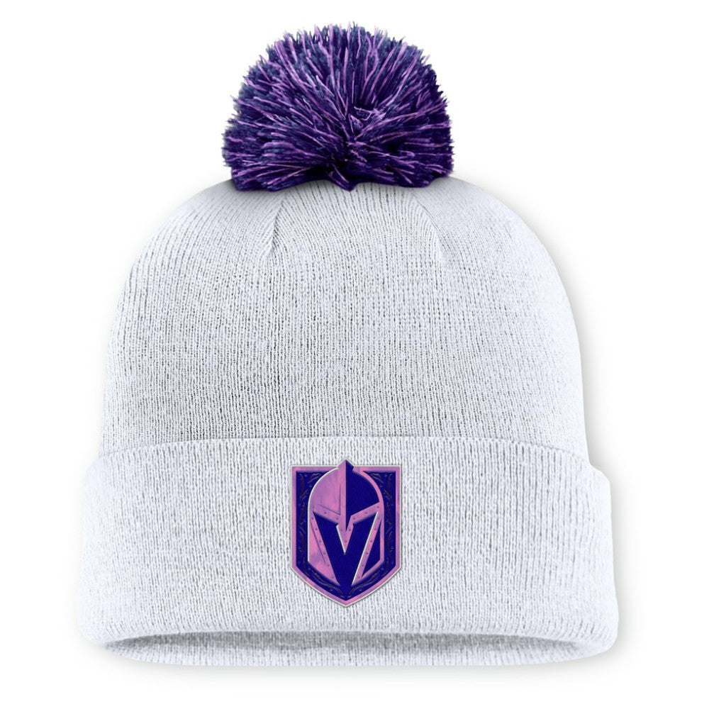 Vegas Golden Knights Fanatics Authentic Pro Hockey Fights Cancer Cuffed Knit Hat with Pom - White Hats