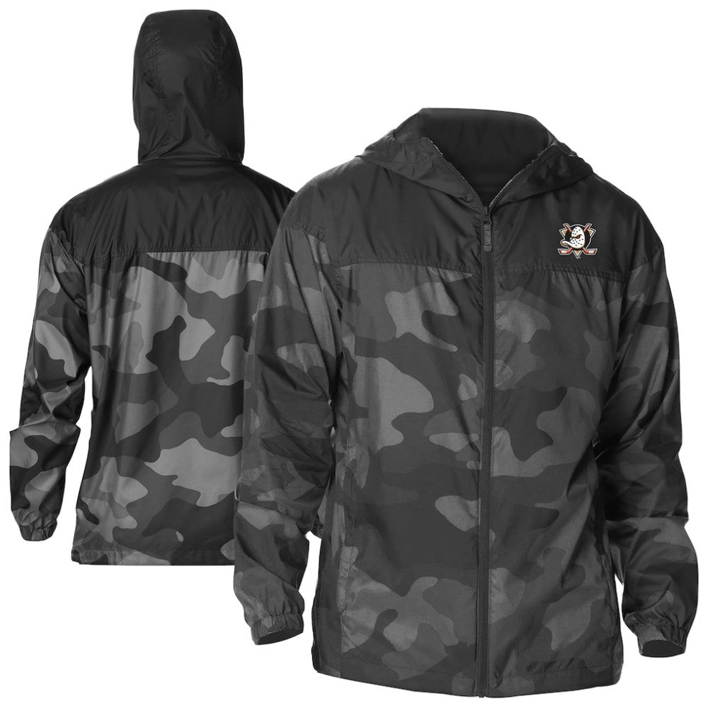 Anaheim Ducks Columbia Camo Flash Challenger Omni-Shade Full-Zip Hoodie Windbreaker - Black Hoodies